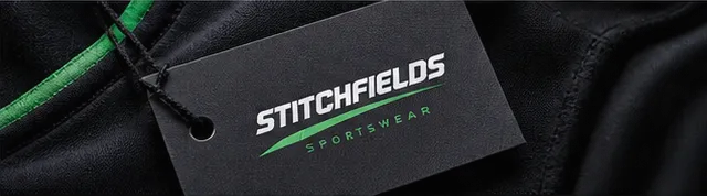 Stitchfields Sportswear branded hang tag on a team jersey